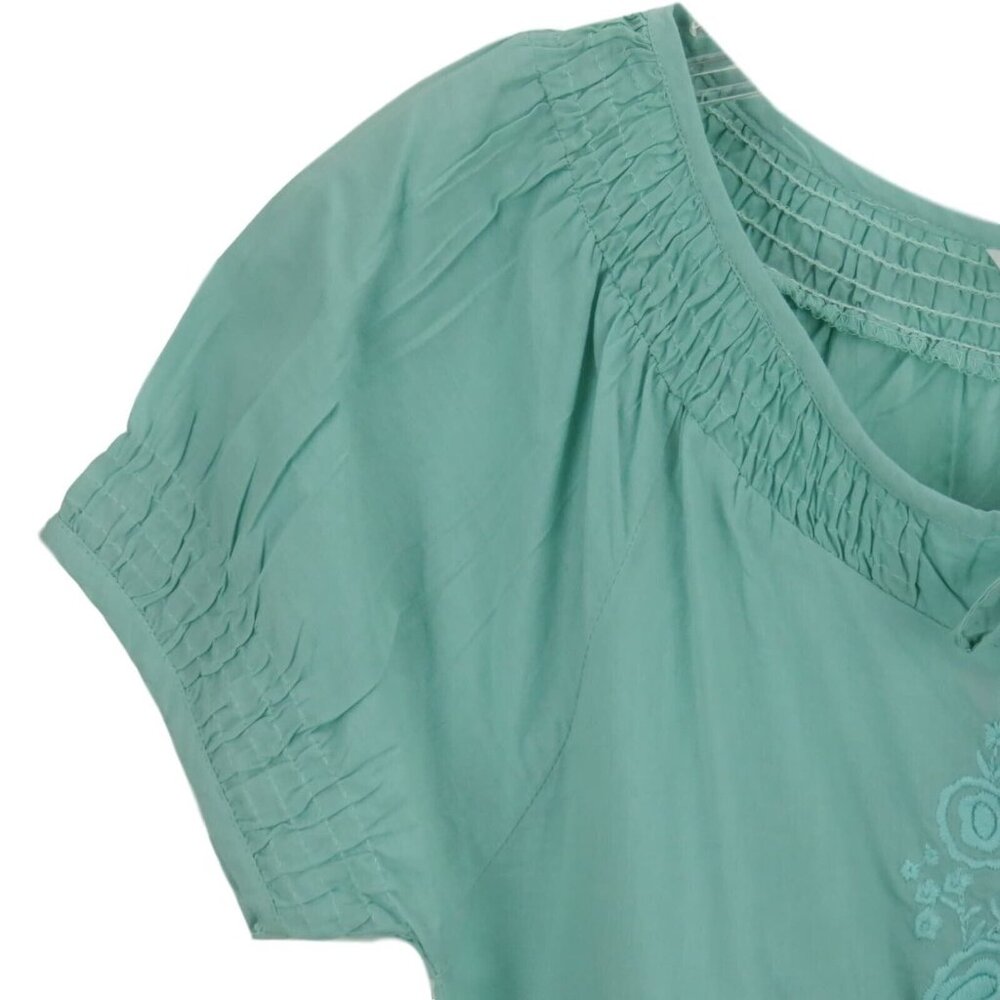 BOHO SmockTop Women Size Small Keren Hart Embroidered Hippie Boho Sage Green - Picture 3 of 8